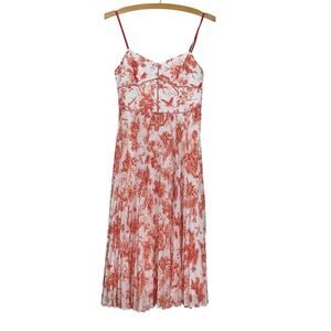 Club Monaco Red White Floral Toile Midi Dress Size 00 Wedding Guest